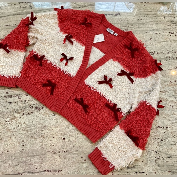 Mighty Fine Striped cropped Bow Cardigan Sweater size Lg. NWT - Picture 1 of 6